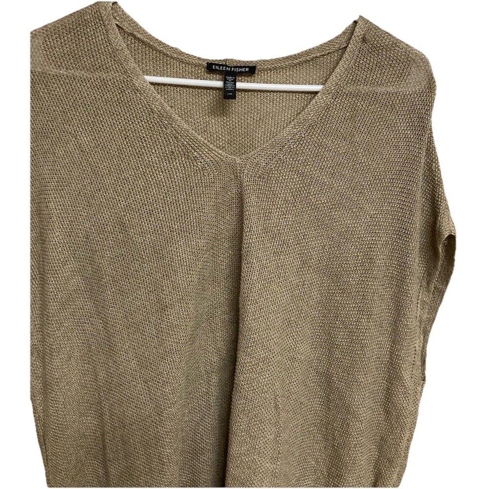 Women's Eileen Fisher Organic Linen Sleeveless Top V-neck Knit Beige Size Large